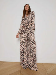 Atmore Double-Breasted Blazer in Tan Multi Ikat Leopard