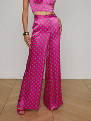 Fuchsia Pilar Silk Wide-Leg Pant in Turquoise Southwestern Geo