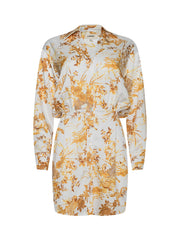 Demie Satin Shirt Dress in Ivory/Gold Tapestry