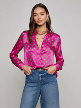 Tyler Silk Blouse in Fuchsia/Turquoise Southwestern Geo