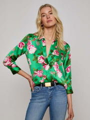 Dani Silk Blouse in Green Multi Santa Fe Rose