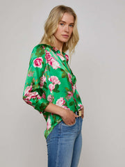 Dani Silk Blouse in Green Multi Santa Fe Rose