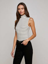 Rosie Mock-Neck Tank in Black/Ivory Stripe