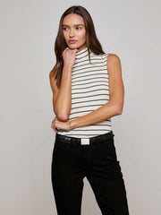 Rosie Mock-Neck Tank in Black/Ivory Stripe