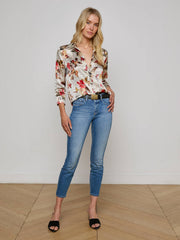Dani Silk Blouse in Multi Butterfly Rose Newspaper