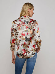 Dani Silk Blouse in Multi Butterfly Rose Newspaper