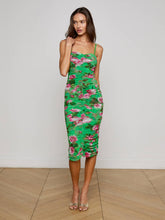 Caprice Midi Dress in Green Multi Large Santa Fe Rose