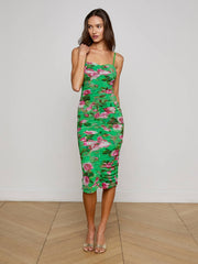 Caprice Midi Dress in Green Multi Large Santa Fe Rose
