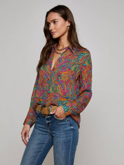 Nina Silk Blouse in Multi Santa Fe Paisley