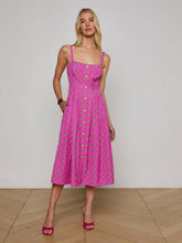 Esmeralda Poplin Dress in Fuchsia/Turquoise Southwestern Geo - L'AGENCE
