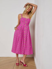 Esmeralda Poplin Dress in Fuchsia/Turquoise Southwestern Geo - L'AGENCE