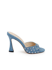 Lucienne Embellished Denim Mule in Light Blue Denim