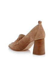Mallory Suede Block-Heel Loafer in Sand Suede
