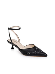 Liana Leather Kitten-Heel Mule in Black Leather
