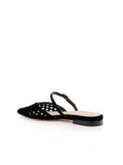 Jacklyn Suede Flat Mule in Black Suede
