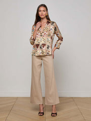 Dani Silk Blouse in Tan Multi Western Cards