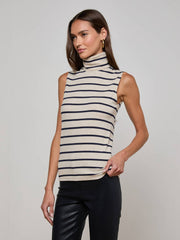 Ceci Sleeveless Turtleneck in Oat/Navy Stripe
