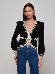 Kaito Cropped Cardigan in Black/Ivory