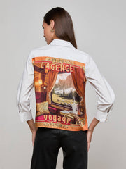 Fawn Vintage Travel Print Shirt in White/Multi L'AGENCE Voyage