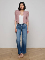 Delilah Cropped Cardigan in Light Mauve/Gold