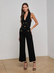 Madrid Wide Leg Knit Pant in Black/Gold