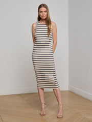 Nura Midi Tank Dress in Oat/Navy Stripe