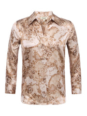 Dani Silk Blouse in Toasted Almond Lace Print