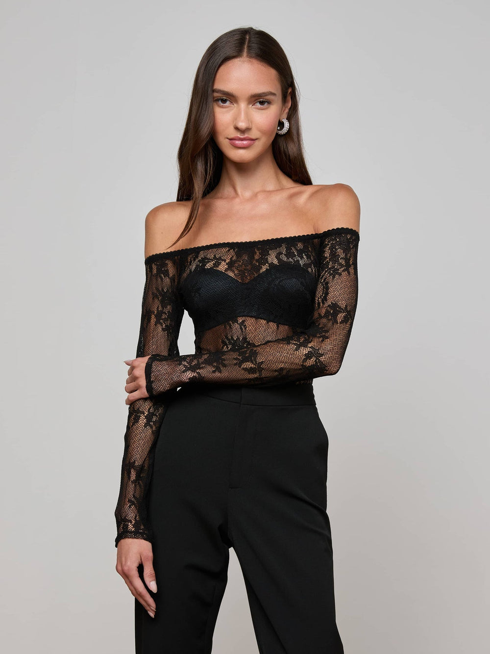 Peonie Lace Bodysuit in Black