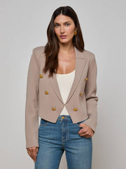 Elio Cropped Knit Blazer in Pale Khaki/Gold