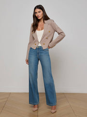 Elio Cropped Knit Blazer in Pale Khaki/Gold