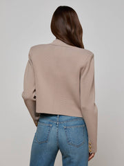 Elio Cropped Knit Blazer in Pale Khaki/Gold