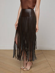 Karolina Fringe Skirt in Coffee Bean
