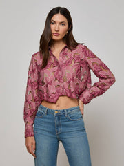 Akemi Cropped Lace Blouse in Mauve Multi Colored Eyelet