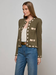 Astor Contrast Trim Cardigan in Army/Biscuit