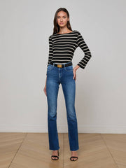 Lucille Striped Boatneck Top in Black/Oat Stripe