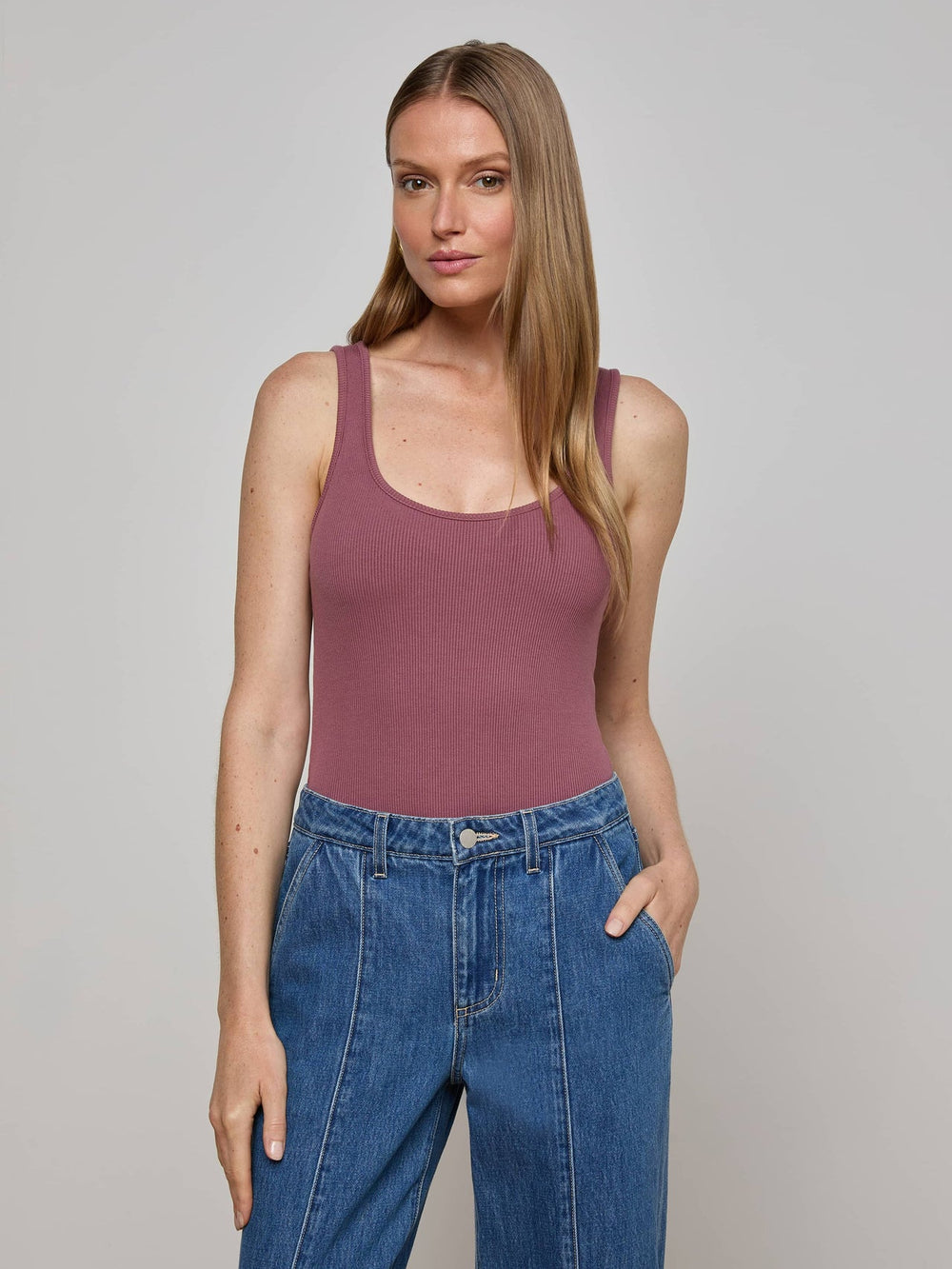 Nica Scoopneck Bodysuit in Deep Mauve