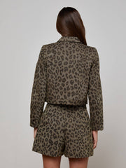 Marla Cropped Jacket in Tan Multi Leopard