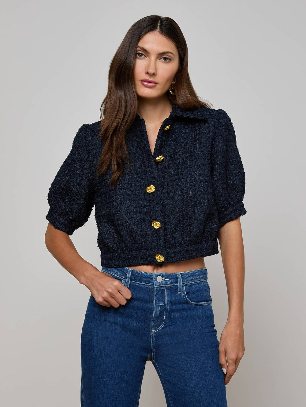 Cove Cropped Tweed Jacket in Midnight
