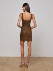 Inori Beaded Mini Dress in Antique Gold