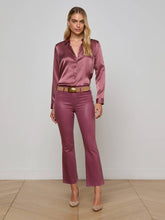 Kendra Coated Cropped Flare Jean in Deep Mauve Coated