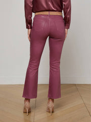 Kendra Coated Cropped Flare Jean in Deep Mauve Coated