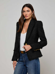 Kaisley Frayed Trim Blazer in Black