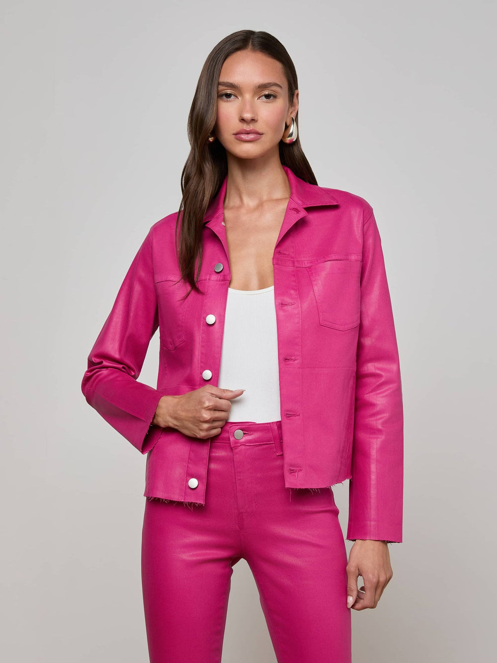 Janelle Coated Jean Jacket in Pink Coated