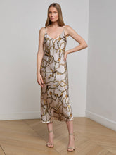 Seridie Silk Slip Dress in Smoke Grey/Gold Long Horn Chain