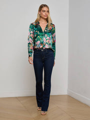 Tyler Silk Blouse in Bottle Green Multi Charonda Butterfly