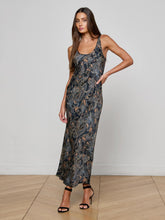 Akiya Satin Maxi Dress in Midnight Multi Etched Paisley