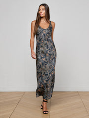 Akiya Satin Maxi Dress in Midnight Multi Etched Paisley