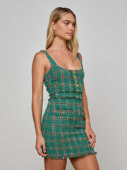 Valli Tweed Mini Dress in Green Windowpane Tweed