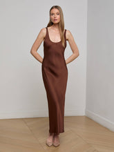 Akiya Satin Maxi Dress in Hot Fudge