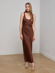 Akiya Satin Maxi Dress in Hot Fudge